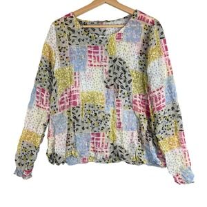 Chalet Multicolor Shirt Women's Size S Tunic Blouse Long sleeve‎ Crinkle Top